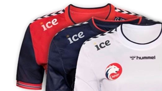 En skisse av hvordan ice-logoen vil ta seg ut på landslagstrøyene fra høsten av.